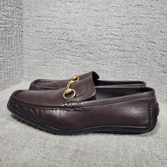 Gucci 101133 Mens Size US 8D Dark Brown Leather Gold Horsebit Driving Loafers - Picture 3 of 13